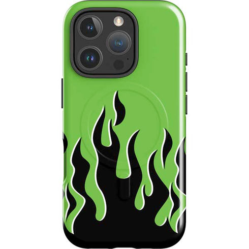 Green Flames iPhone 16 Pro Magsafe Impact Case